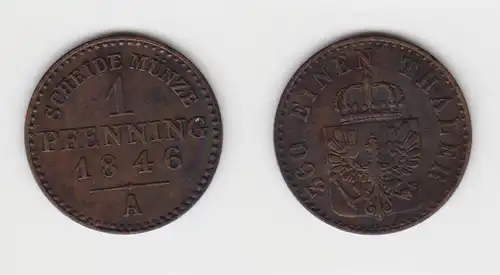 1 Pfennig Bronze Münze Preussen 1846 A  ss+ (151297)