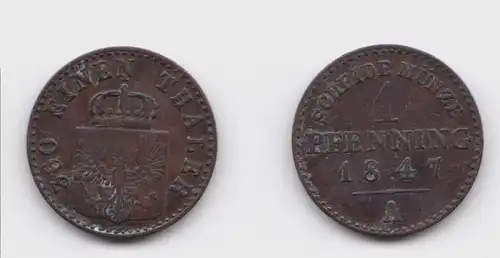 1 Pfennig Bronze Münze Preussen 1847 A  ss+ (151462)