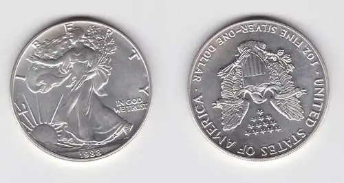 1 Dollar Silber Münze Silver Eagle USA 1988 1 Unze Feinsilber Stgl. (151335)