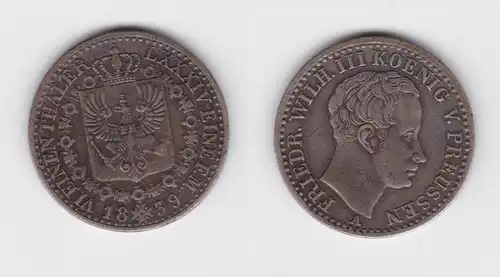1/6 Taler Silber Münze Preussen Friedrich Wilhelm III. 1839 A ss (151239)