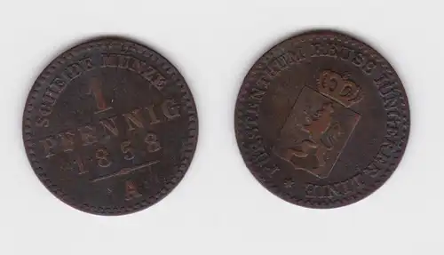 1 Pfennig Kupfer Münze Reuss-Schleiz Jüngere Linie 1858 A ss (151221)