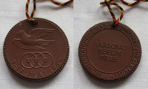 DDR Porzellan Medaille VII. Inertn. Rad- u. Fernfahrt für Frieden 1954 (140731)