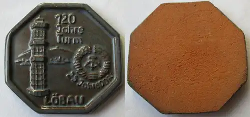 DDR Keramik Medaille 120 Jahre Turm Löbau 25 Jahre DDR (149726)