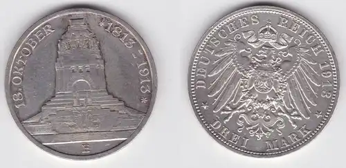 3 Mark Silber Münze Sachsen Völkerschlachtdenkmal Leipzig 1913 vz (155898)
