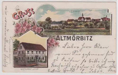 37501 Ak Lithographie Gruß aus Altmörbitz Totalansicht und Restaurant Lohse 1907