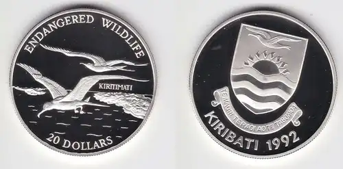 20 Dollar Silber Münze Kiribati 1992 bedrohte Tierwelt Fregattvogel (152501)