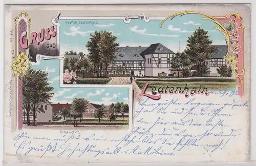 31504 Ak Lithographie Gruß aus Leutenhain Schießplatz, Gasthof 1902