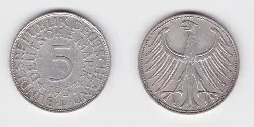 5 Mark Silber Kurs Münze "Silberadler" Deutschland 1957 D ss+ (155352)