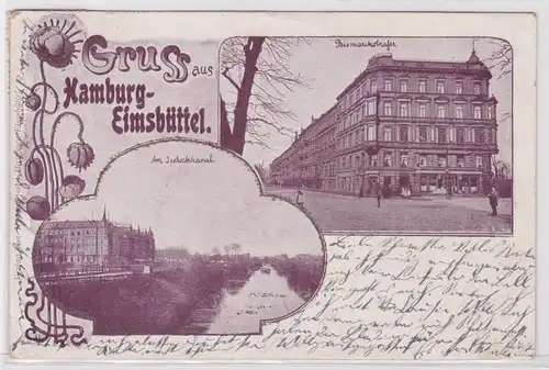 900281 AK Gruss aus Hamburg-Eimsbüttel - Bismarckstraße, Straßenansicht 1900