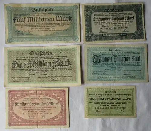 6 Banknoten 100000 bis 20 Milliarden Mark Stadt Plauen i.V. 1923 (107785)