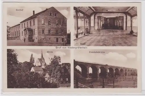 900927 AK Niedergräfenhain - Gasthof mit Schweineschlachterei, Kirche 1936