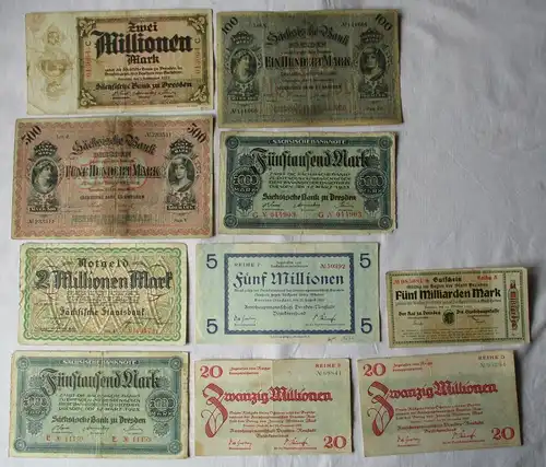 10 Banknoten Inflation Stadt Dresden um 1923 (109751)