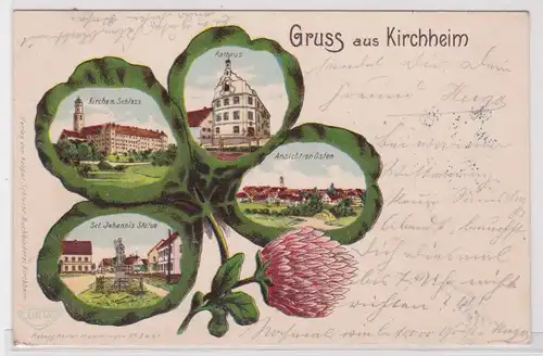 900037 AK Gruss aus Kirchheim - Rathaus, Kirche, Schloss & Statue 1906