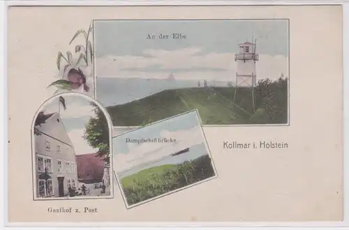 900035 AK Kollmar in Holstein - Gasthof zur Post, Dampfschiffbrücke 1907