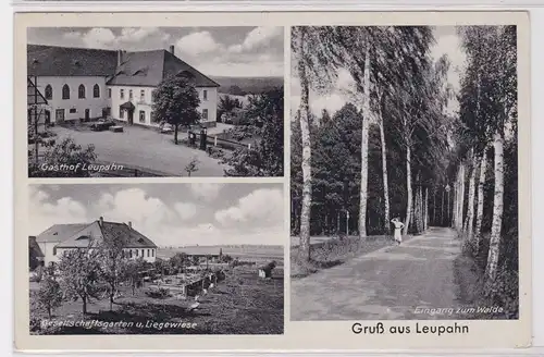 900398 AK Gruß aus Leupahn - Gasthof, Gesellschaftsgarten und Liegewiese 1938