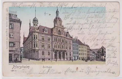 900482 Künstler AK Pforzheim - Rathaus, Marktplatz mit Geschäften 1905