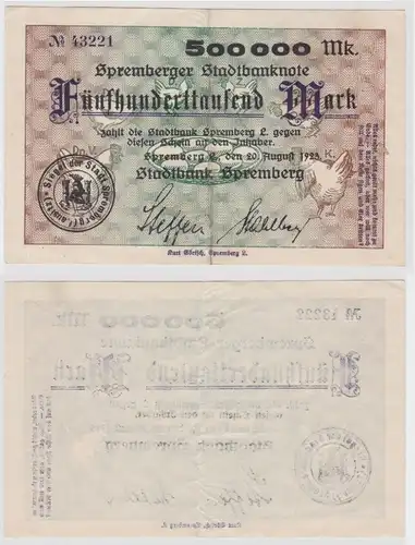 500000 Mark Banknote Inflation Stadtbank Spremberg 20.8.1923 (136059)