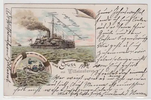 45101 Ak Gruss aus Wilhelmshaven - Kriegsschiffe und Rettungsaktion 1901
