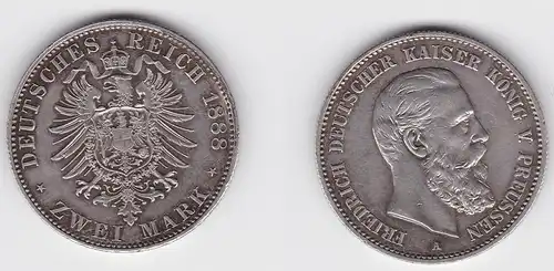 2 Mark Silber Münze Preussen Kaiser Friedrich 1888 vz+ (150019)