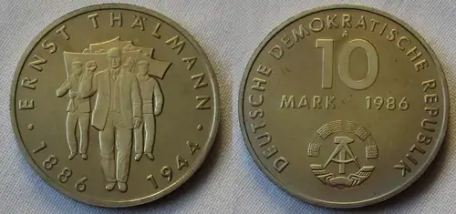 DDR Gedenk Münze 10 Mark Ernst Thälmann 1986 PP (118731)