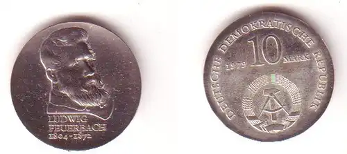 DDR Gedenk Münze 10 Mark Ludwig Feuerbach 1979 Stempelglanz Silber