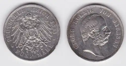 5 Mark Silbermünze Sachsen König Georg 1903 Jäger 130 (141781)