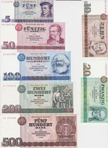 Banknoten 5 bis 500 Mark DDR 1971-85 fast kassenfrisch UNC (150780)