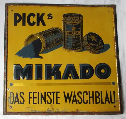 Reklame Schild Picks Mikado Das feinste Waschblau - Brüder Pick Prag (148684)