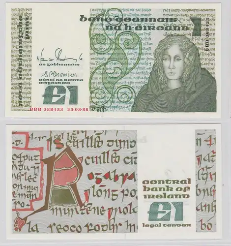 1 Pound Pfund Banknote Bank of Irland 1988 Pick 70r4 kassenfrisch UNC (138235)