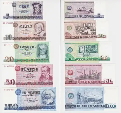 Banknoten 5 bis 100 Mark DDR 1971-1975 kassenfrisch UNC (139015)