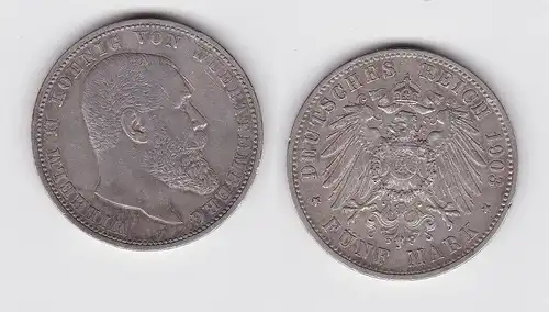 5 Mark Silbermünze Württemberg König Wilhelm II 1903 Jäger 176 ss (150157)