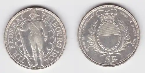 5 Franken Silber Münze Schweiz Fribourg 1934 B f.Stgl. (143069)
