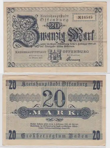20 Mark Banknoten Stadt Kreishauptstadt Offenburg 22.10.1918 (136132)