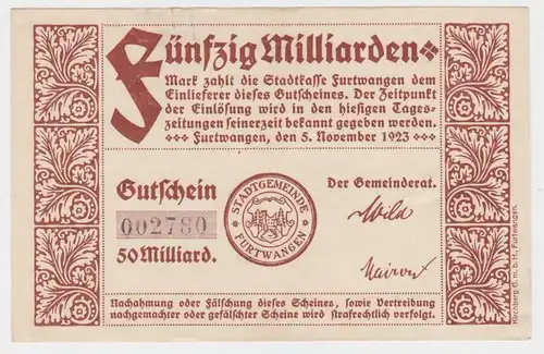 50 Milliarden Mark Banknote Gemeinderat Furtwangen 5.11.1923 (140141)