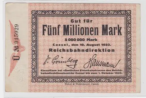 5 Millionen Mark Banknote Reichsbahndirektion Cassel Kassel 10.8.1923 (137770)