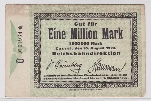 1 Million Mark Banknote Reichsbahndirektion Cassel Kassel 10.8.1923 (137481)