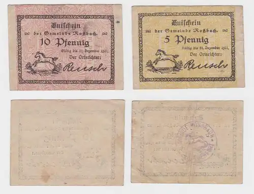 5 und 10 Pfennig Banknote Notgeld Gemeinde Roßbach ohne Jahr (137318)