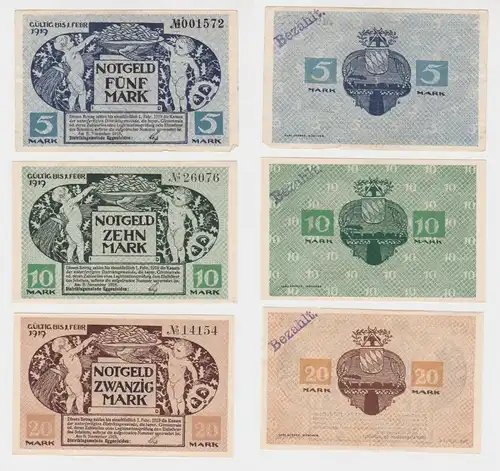 5, 10 & 20 Mark Banknoten Notgeld Stadt Eggenfelden 8.11.1918 (137631)