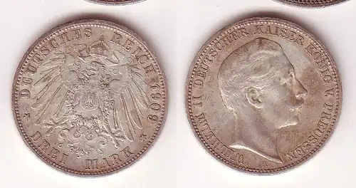 3 Mark Silbermünze Preussen Kaiser Wilhelm II 1909 Jäger 103  (109652)