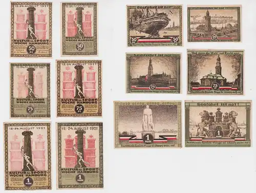 6 Banknoten Notgeld Kultur- und Sportwoche Hamburg 1921 (137332)
