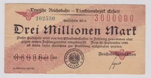 3 Millionen Mark Banknote Reichsbahndirektion Erfurt 20.September 1923 (137322)