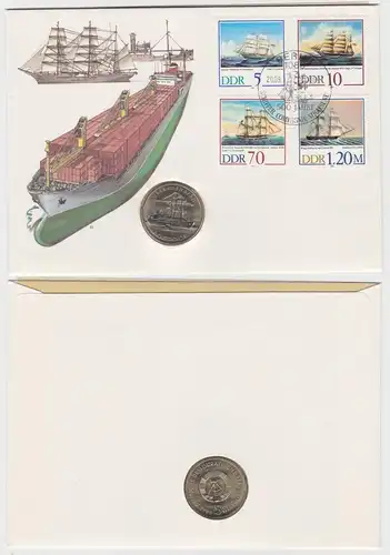 DDR Numisbrief mit 5 Mark Überseehafen Rostock 1988 (140238)