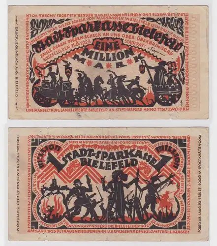 1 Million Mark Banknote Inflation Stadt Sparkasse Bielefeld 11.8.1923 (137305)