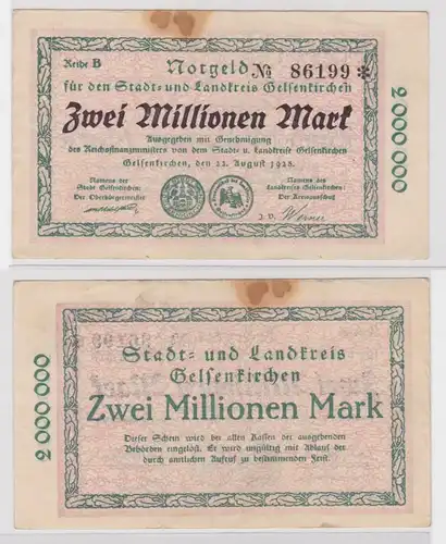 2 Millionen Mark Banknote Stadt- & Landkreis Gelsenkirchen 22.8.1923 (137991)
