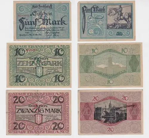 5, 10 & 20 Mark Banknoten Stadt Frankfurt a.M. 15.10.1918 (137953)