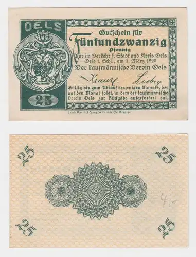 25 Pfennig Banknote Notgeld kaufmännischer Verein Oels 1920 (137343)