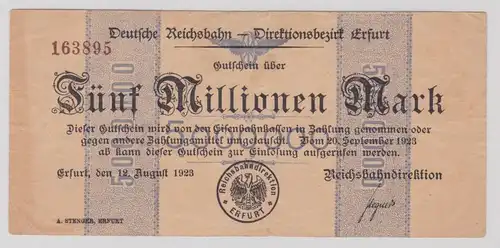 5 Millionen Mark Banknote Reichsbahndirektion Erfurt 12.August 1923 (137680)