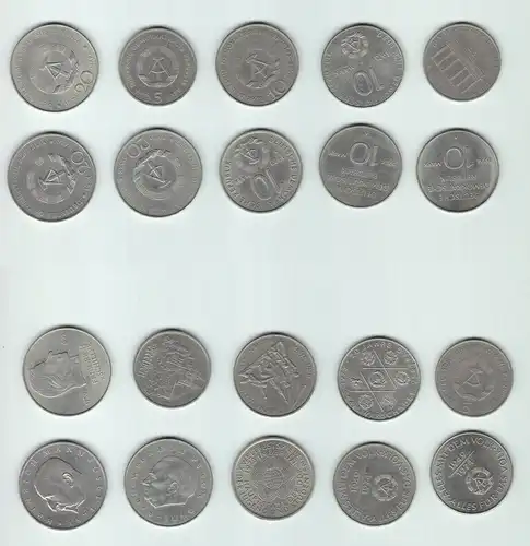 10 x DDR Gedenk Münzen 5, 10 und 20 Mark Meißen, Schiller, Pieck, Mann (144406)