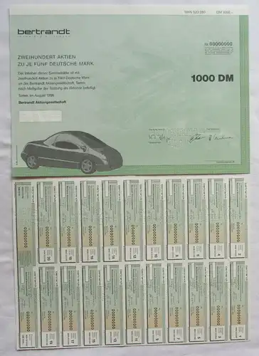 1000 DM Aktie Bertrandt AG Ingenieurleistungen Tamm August 1996 (123934)