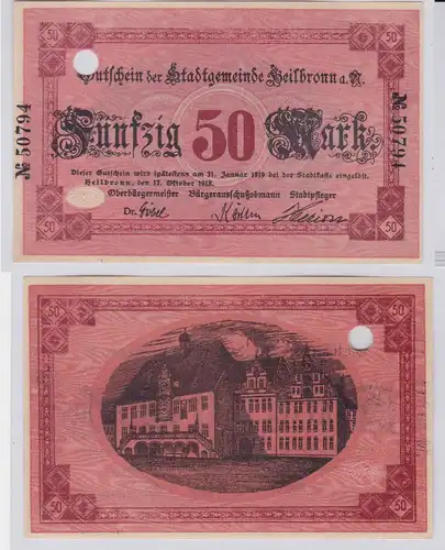 50 Mark Banknote Notgeld Stadtgemeinde Heilbronn a.N. 17.10.1918 (126462)